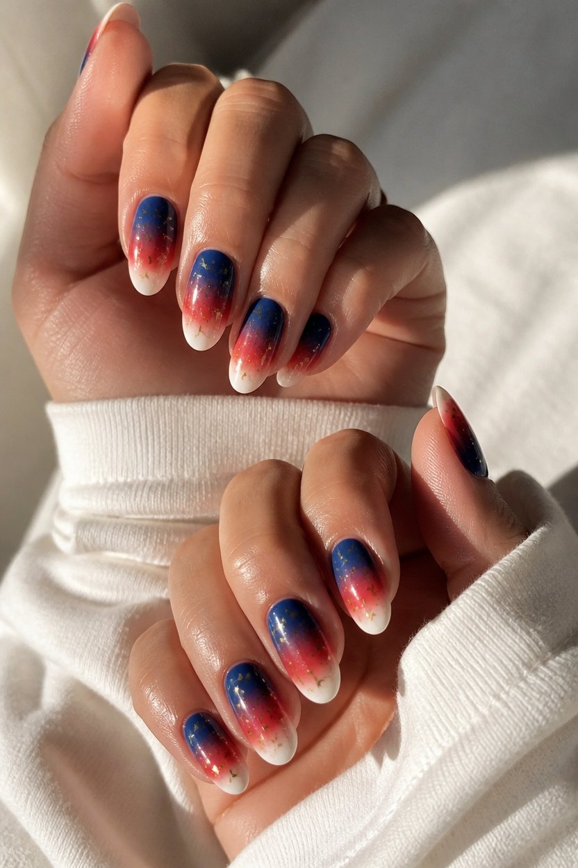 patriotic star ombre nail