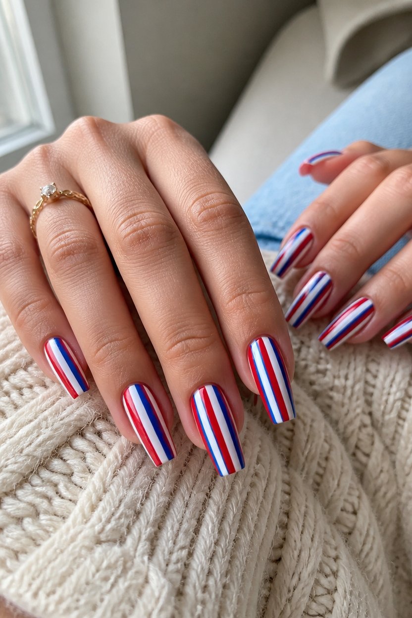 patriotic striped coffin nails