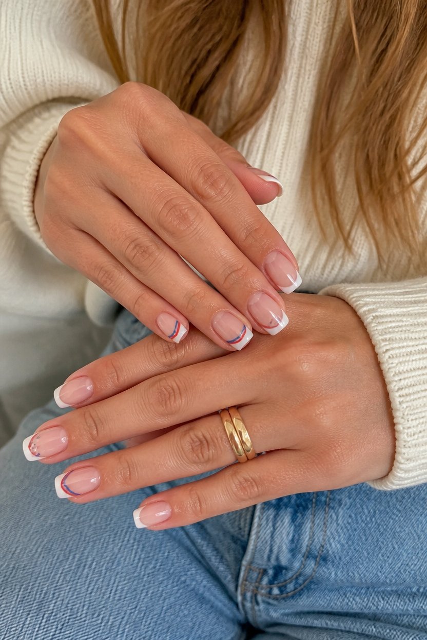 patriotic striped french manicure