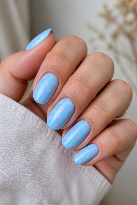 pink polka dots manicure