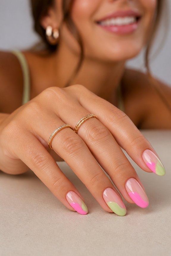 pistachio pink color block nails