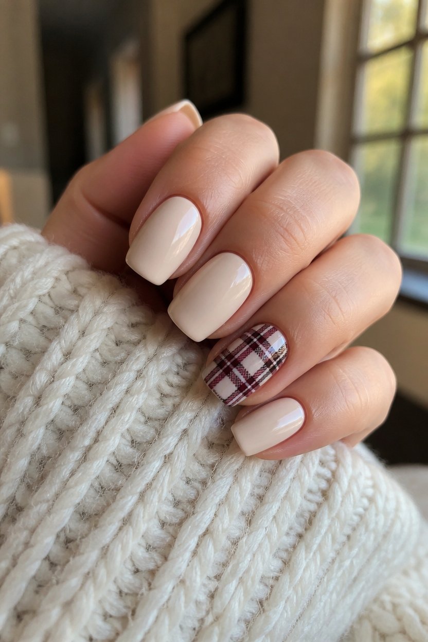 plaid accent nail design