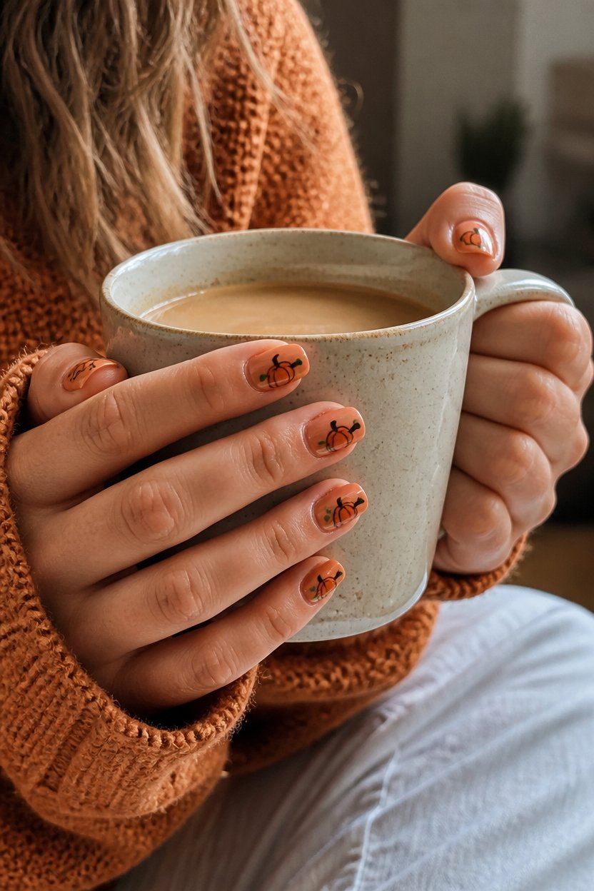 pumpkin themed halloween nail art