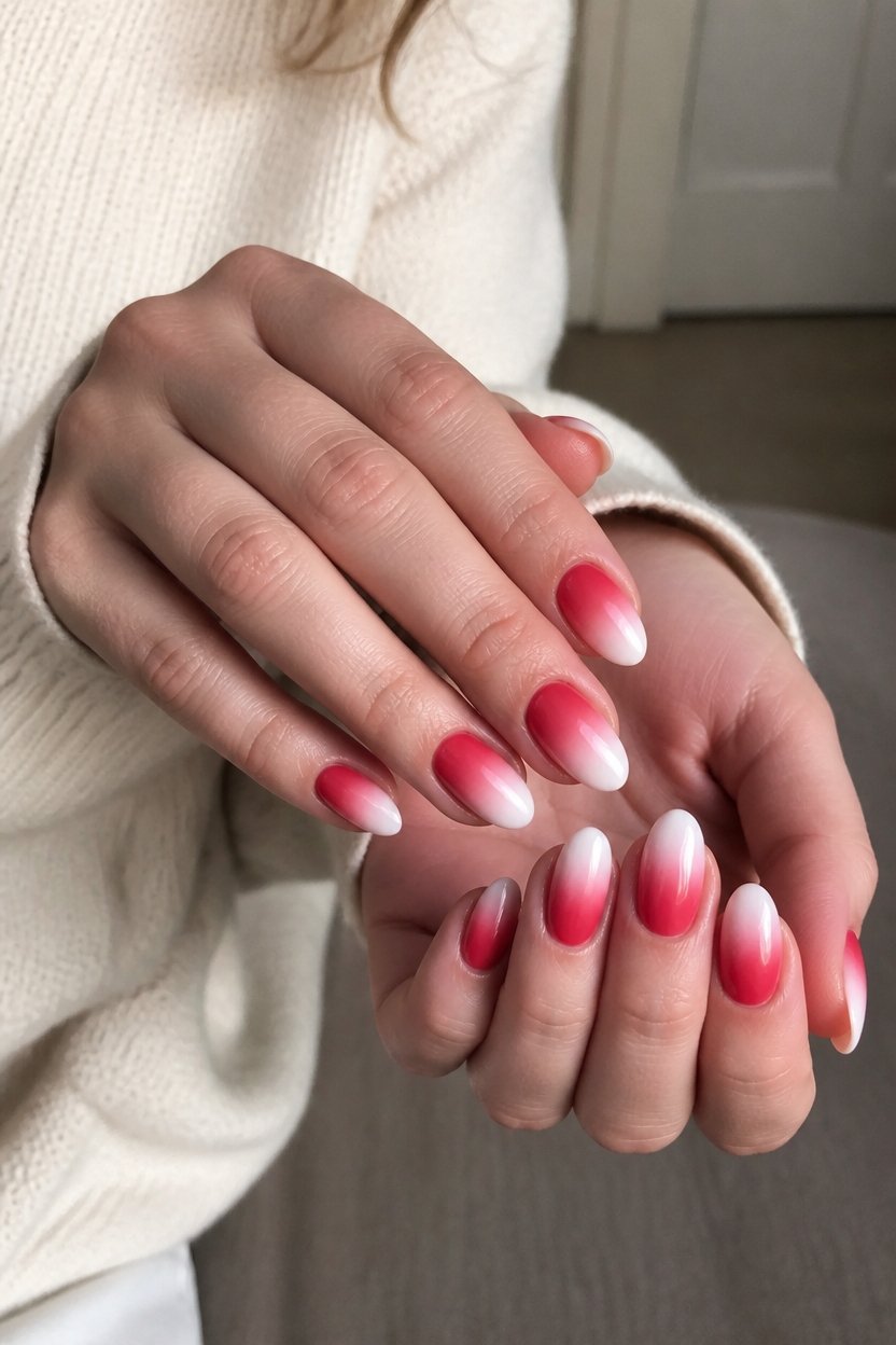 red to white gradient nails