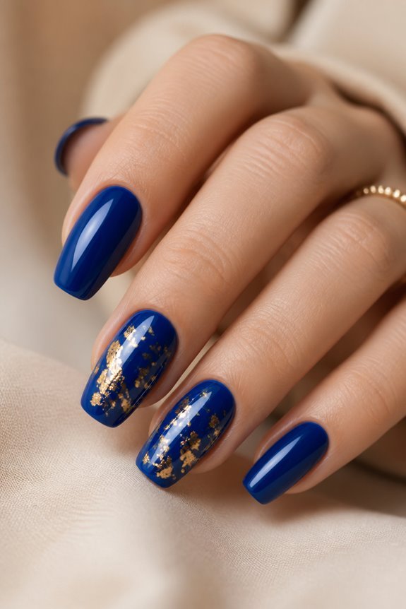 royal blue gold foil nails