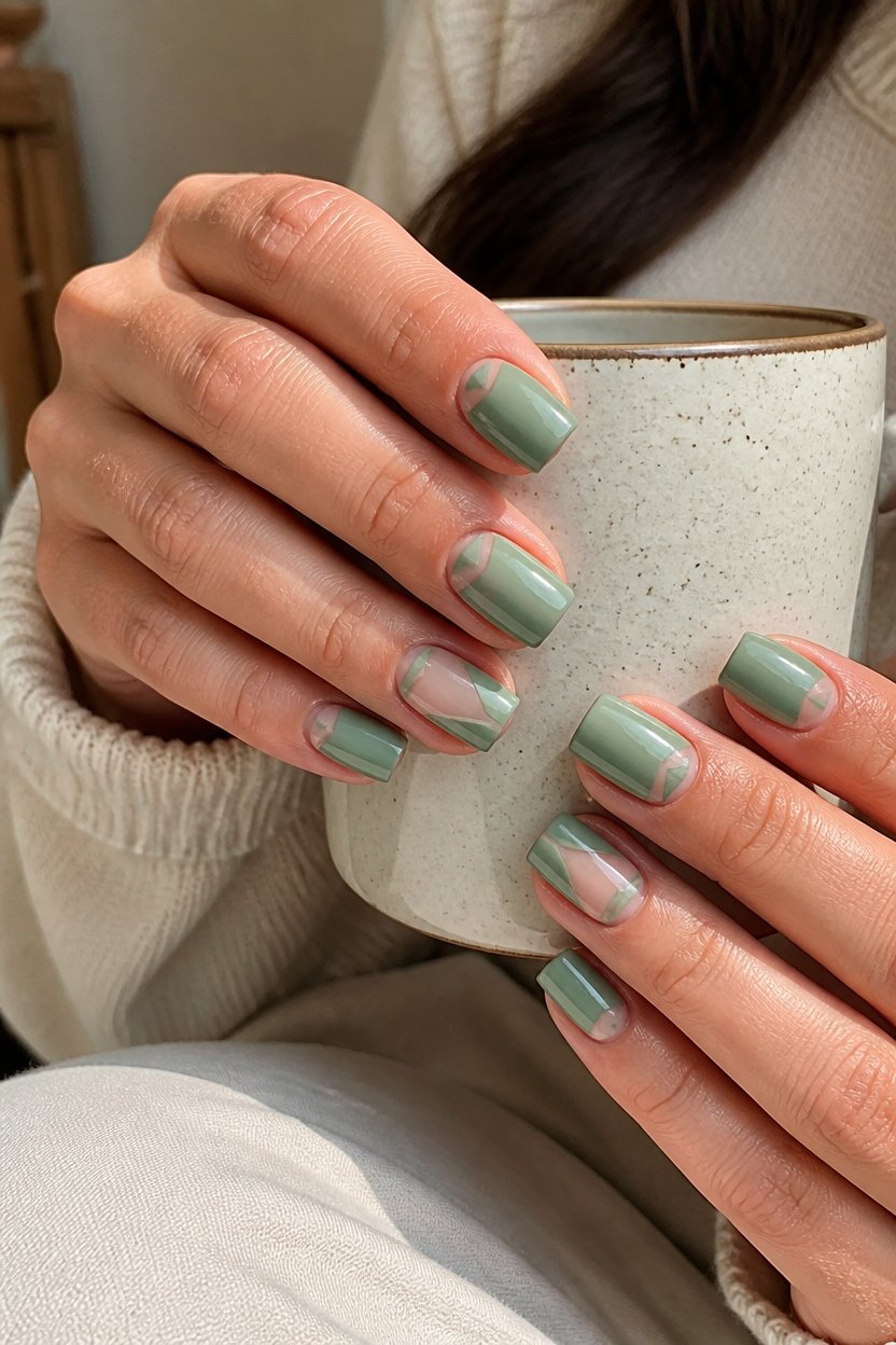 sage green minimalist nail design