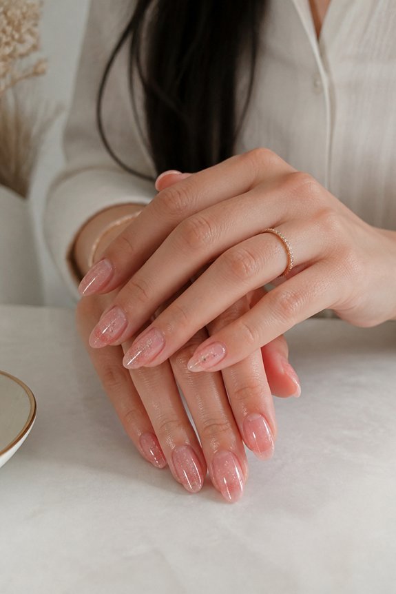 sheer pink glitter accent nails