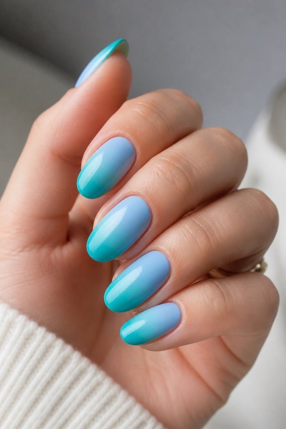sky to teal ombre nails
