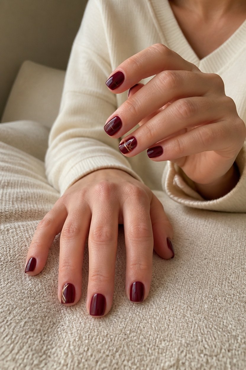 sophisticated burgundy gold nails