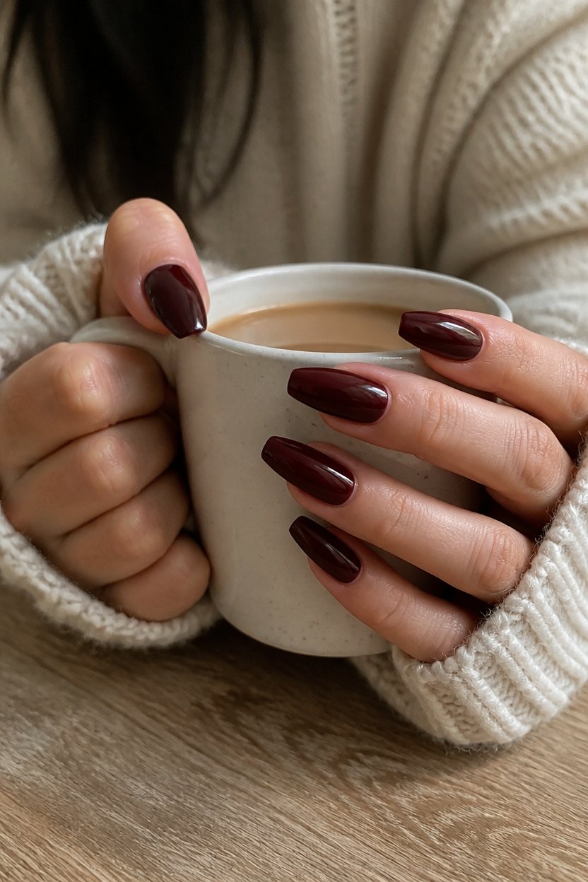 sophisticated deep burgundy nails