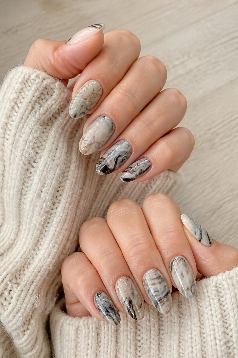 sophisticated marble effect nails