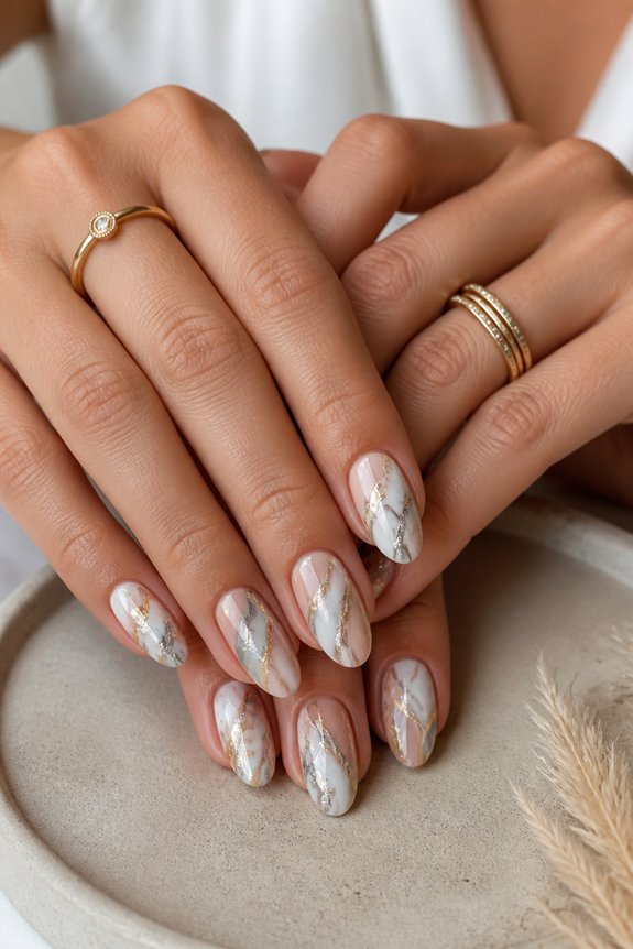sophisticated marble metallic nails