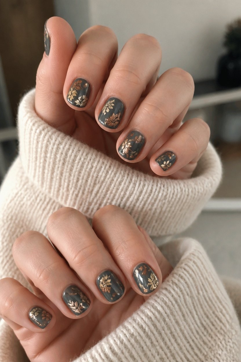 sophisticated metallic autumn nails
