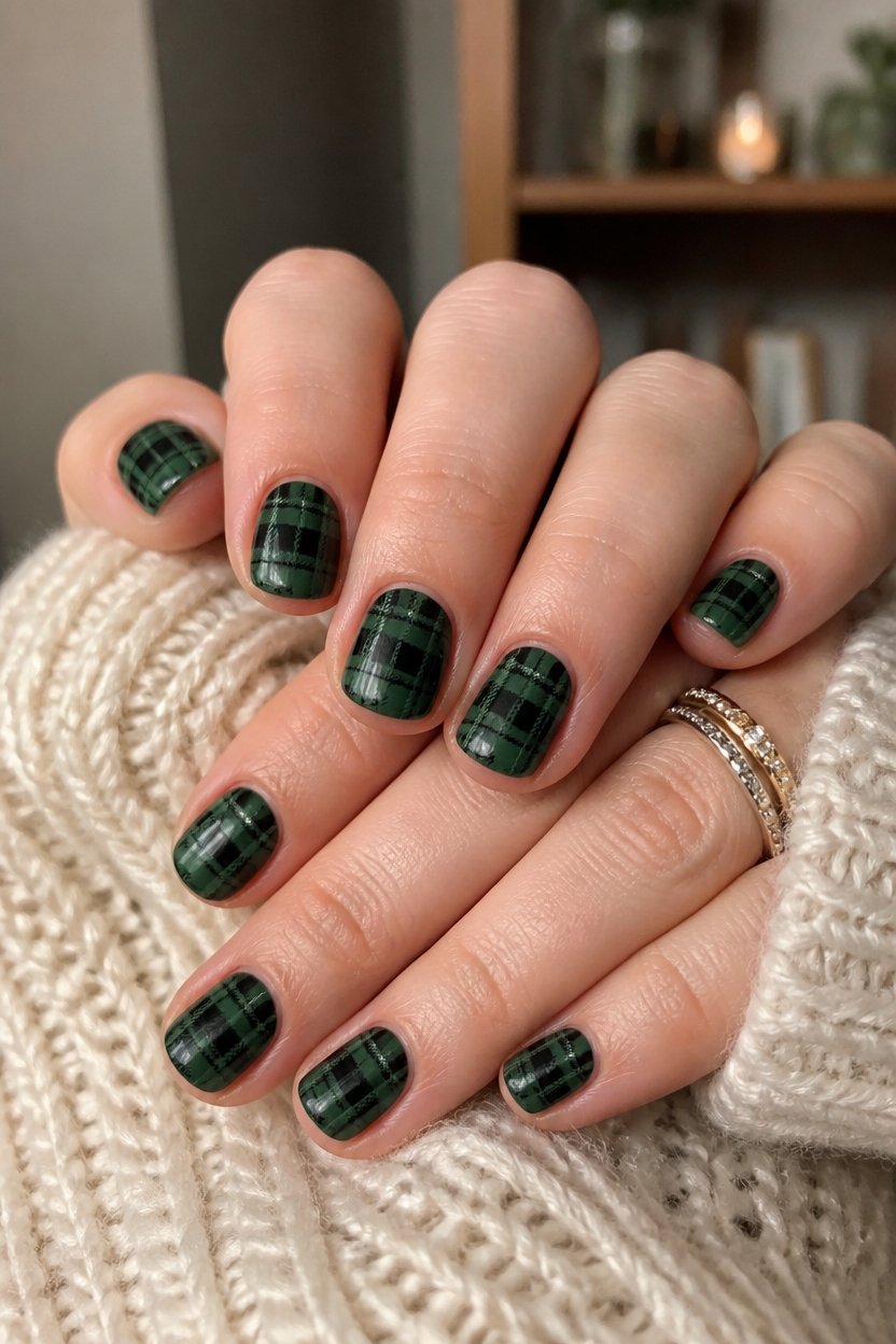 sophisticated plaid nail design