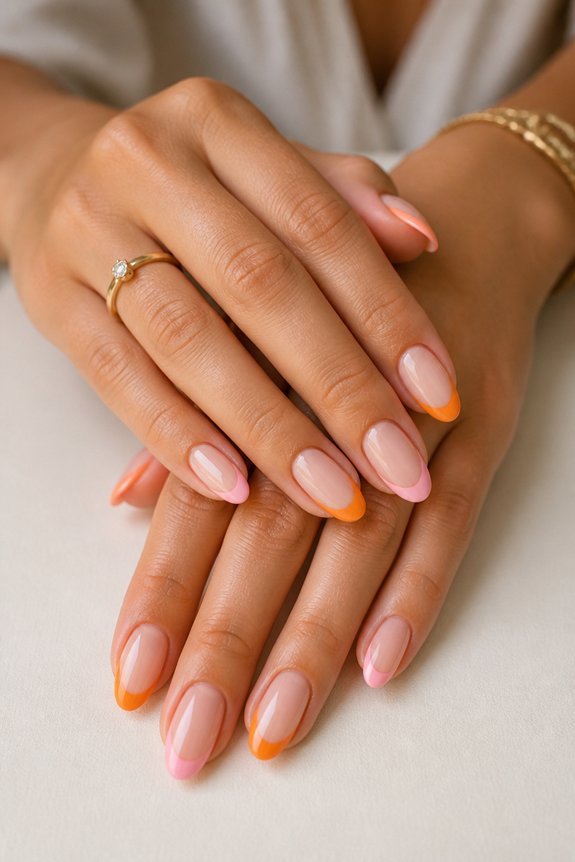 sunset inspired french tip manicure