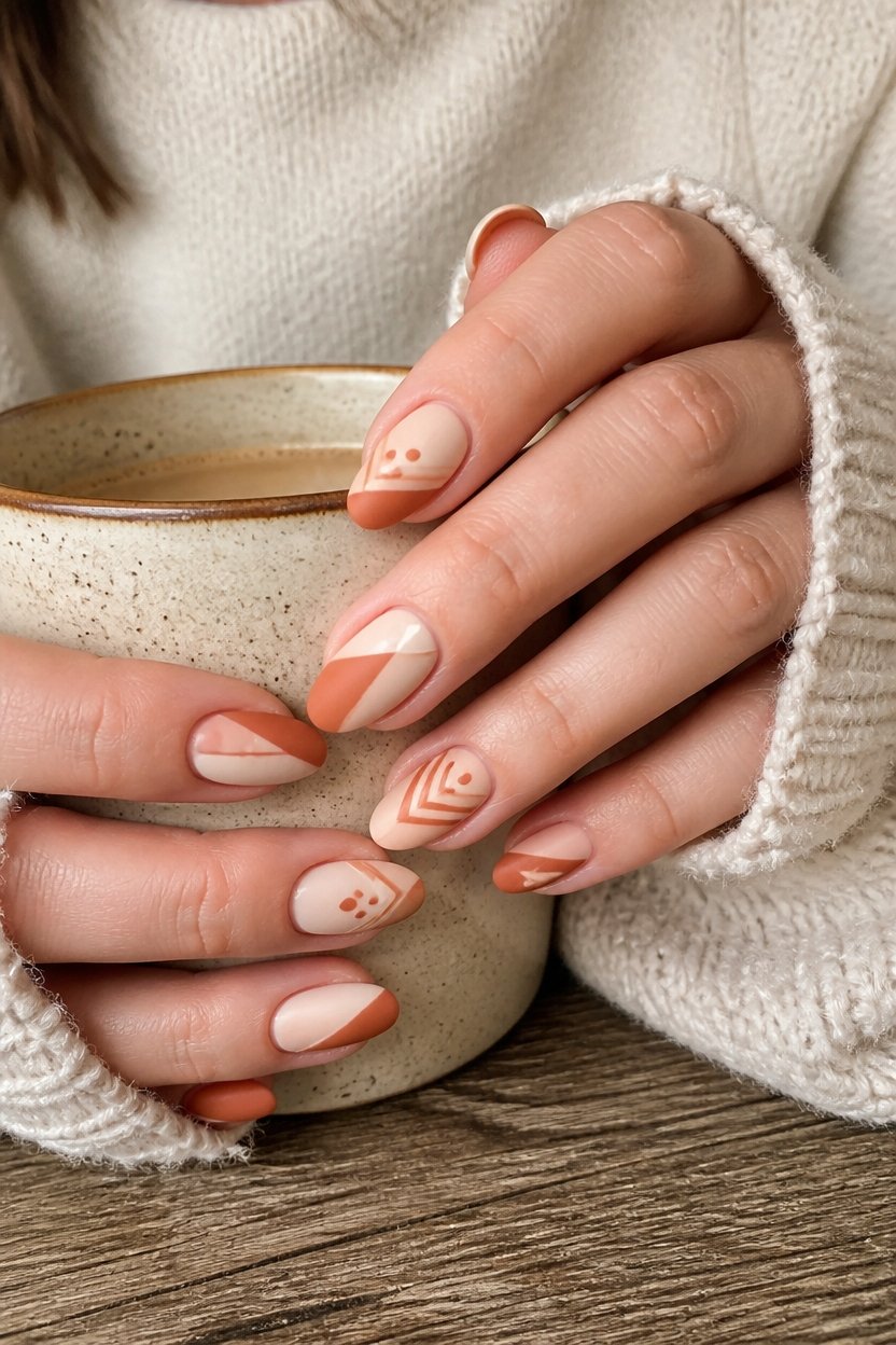 terracotta cream geometric nails