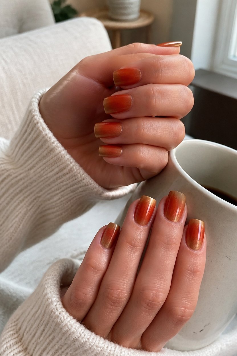 terracotta gold ombre manicure