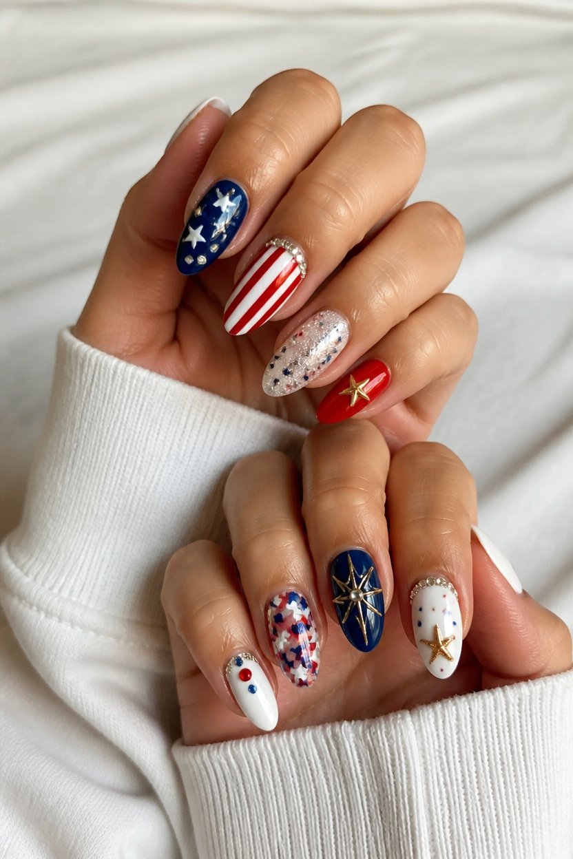 textured patriotic nail art