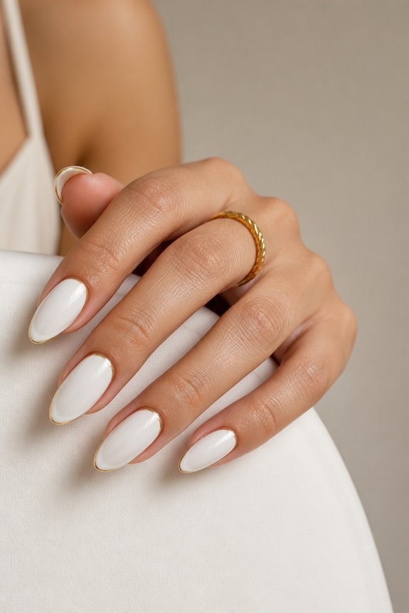timeless white and gold nails