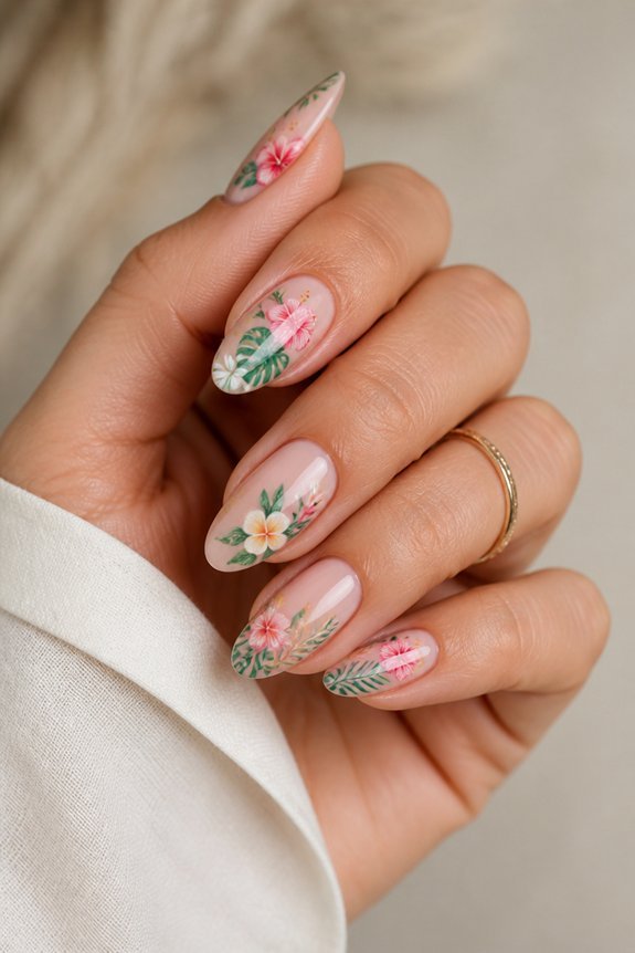 tropical floral nail art