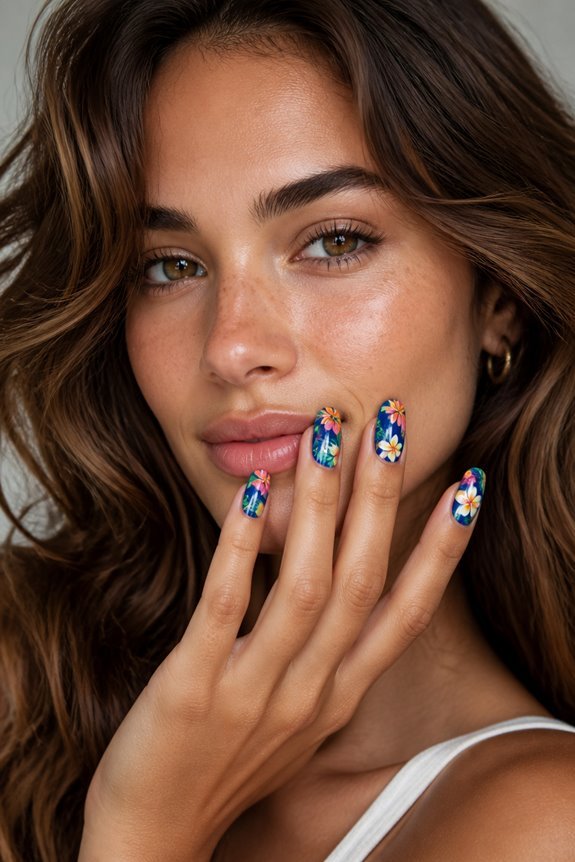 tropical floral nail design