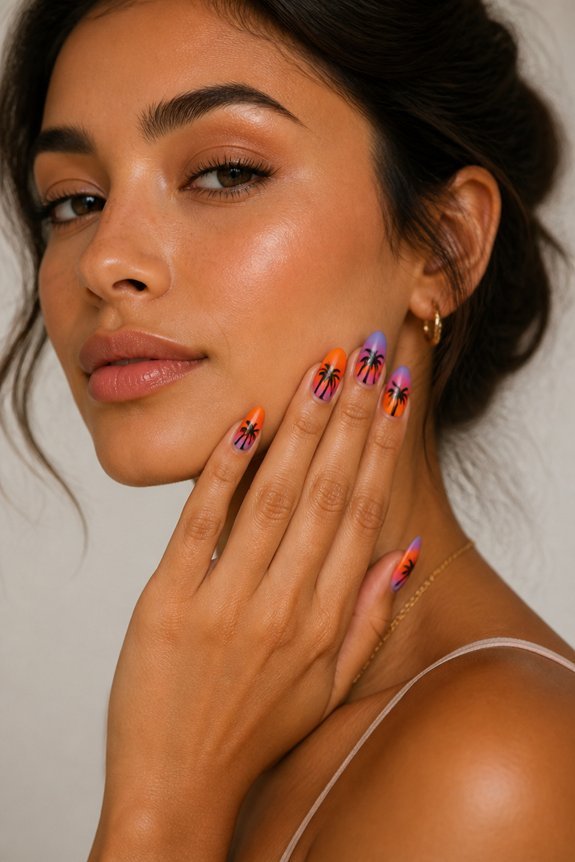 tropical sunset acrylic nails