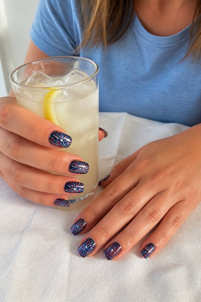 vibrant fireworks nail design