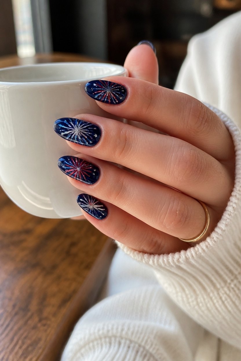 vibrant patriotic fireworks nails
