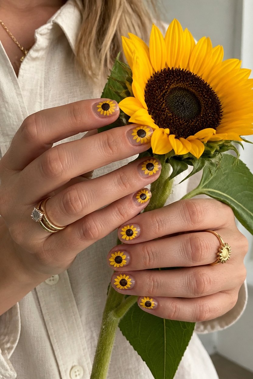 vibrant sunflower nail art