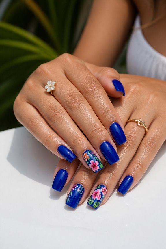 vibrant tropical floral nails