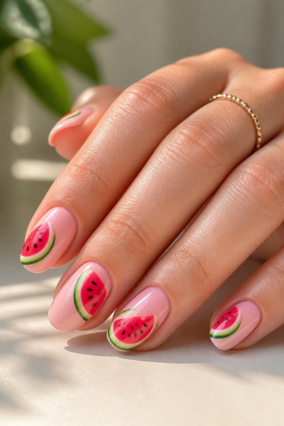 vibrant watermelon slice nails