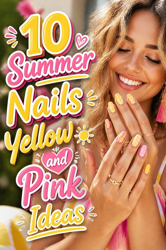 vibrant yellow and pink nail designs