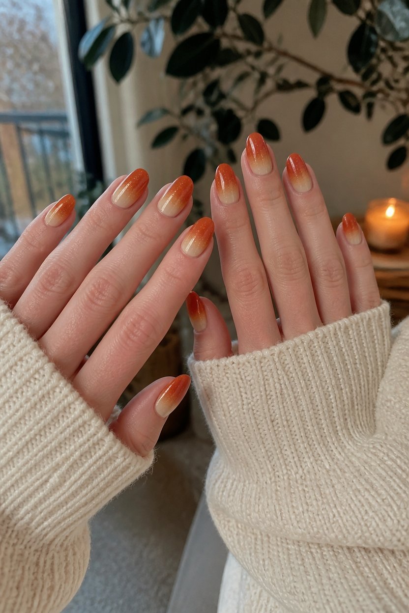 warm autumn gradient nails