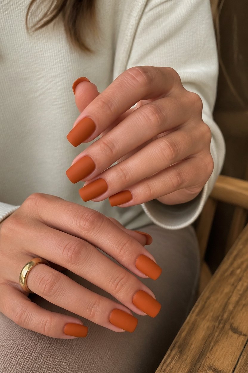 warm burnt orange matte nails