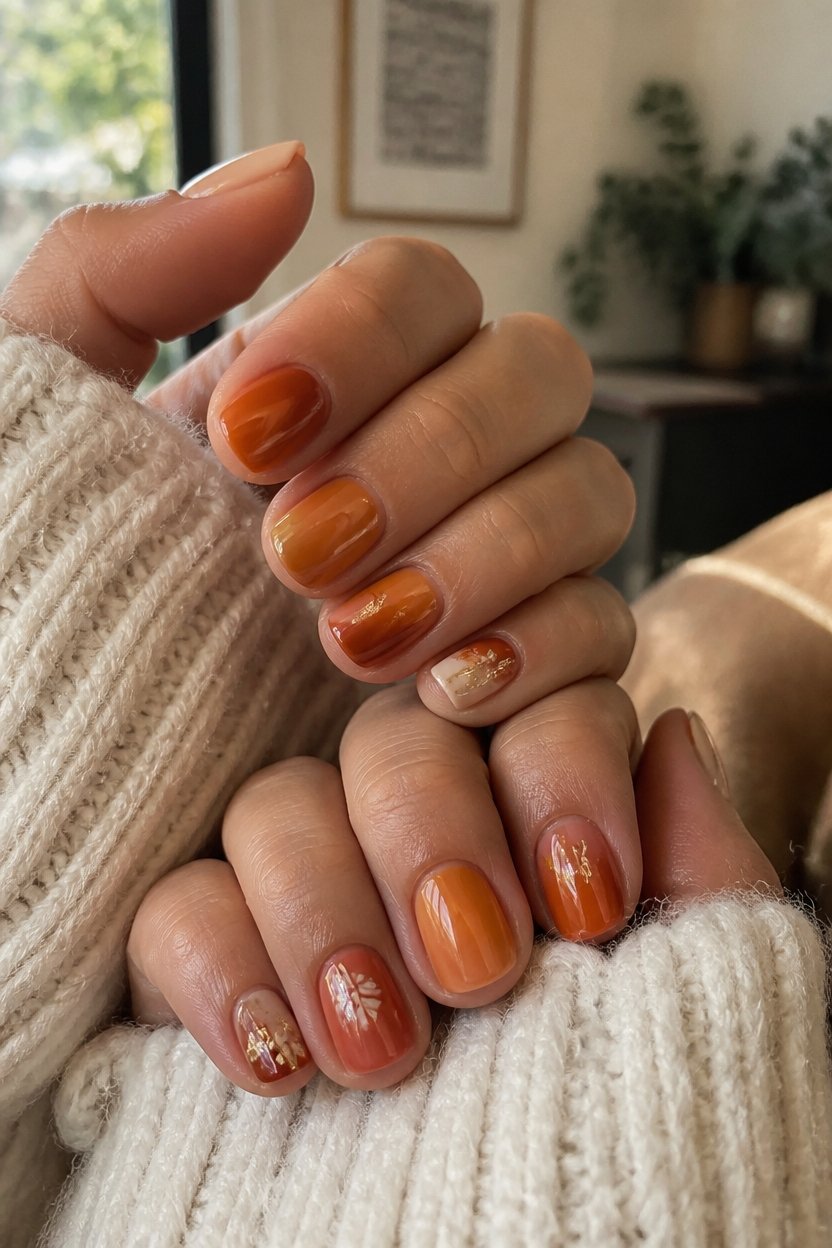 warm pumpkin spice nails