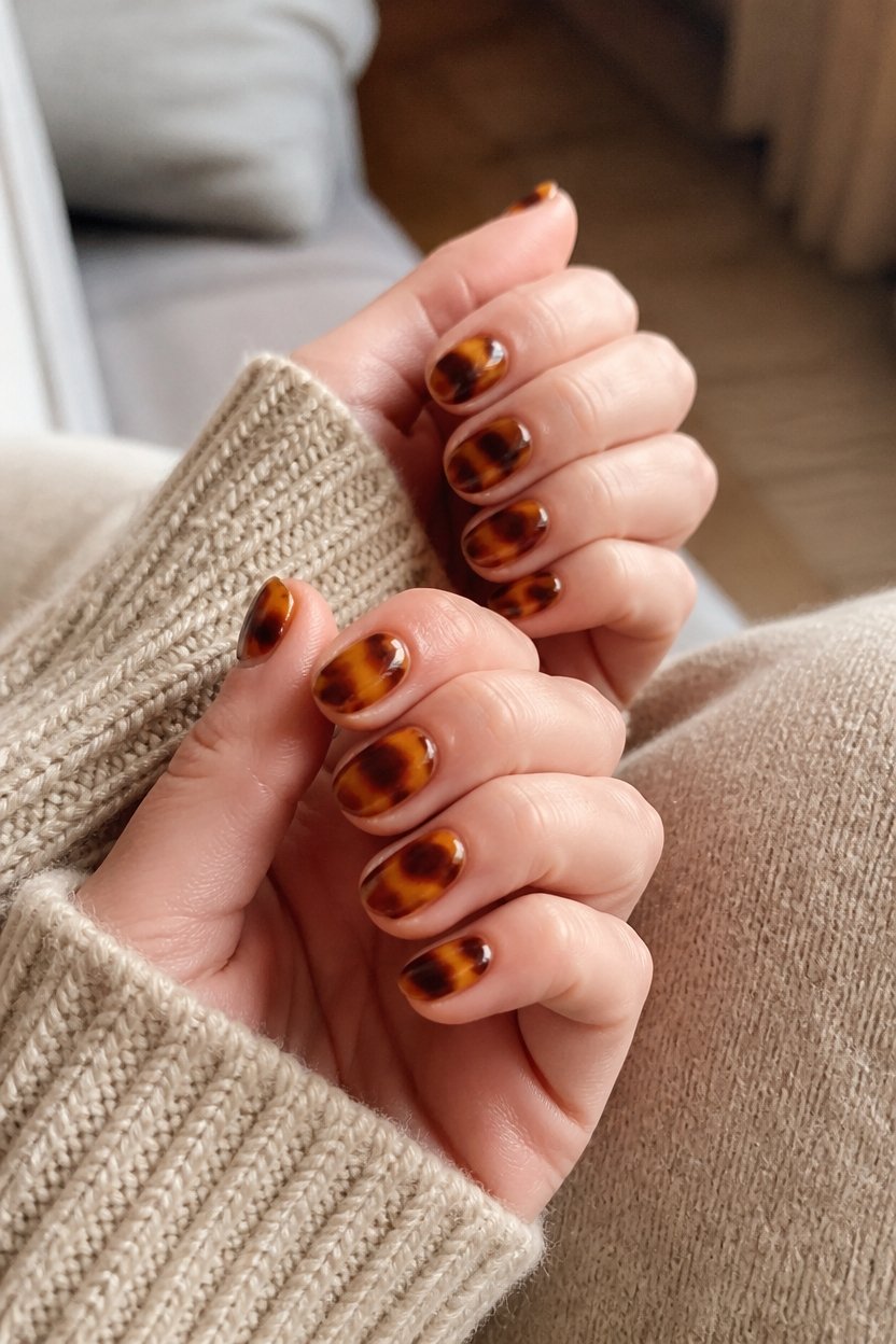 warm toned tortoiseshell nail art