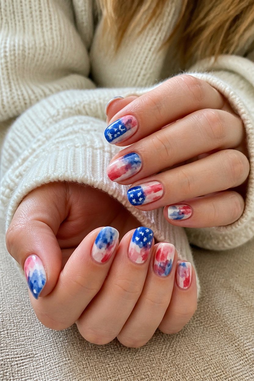 watercolor patriotic nail design