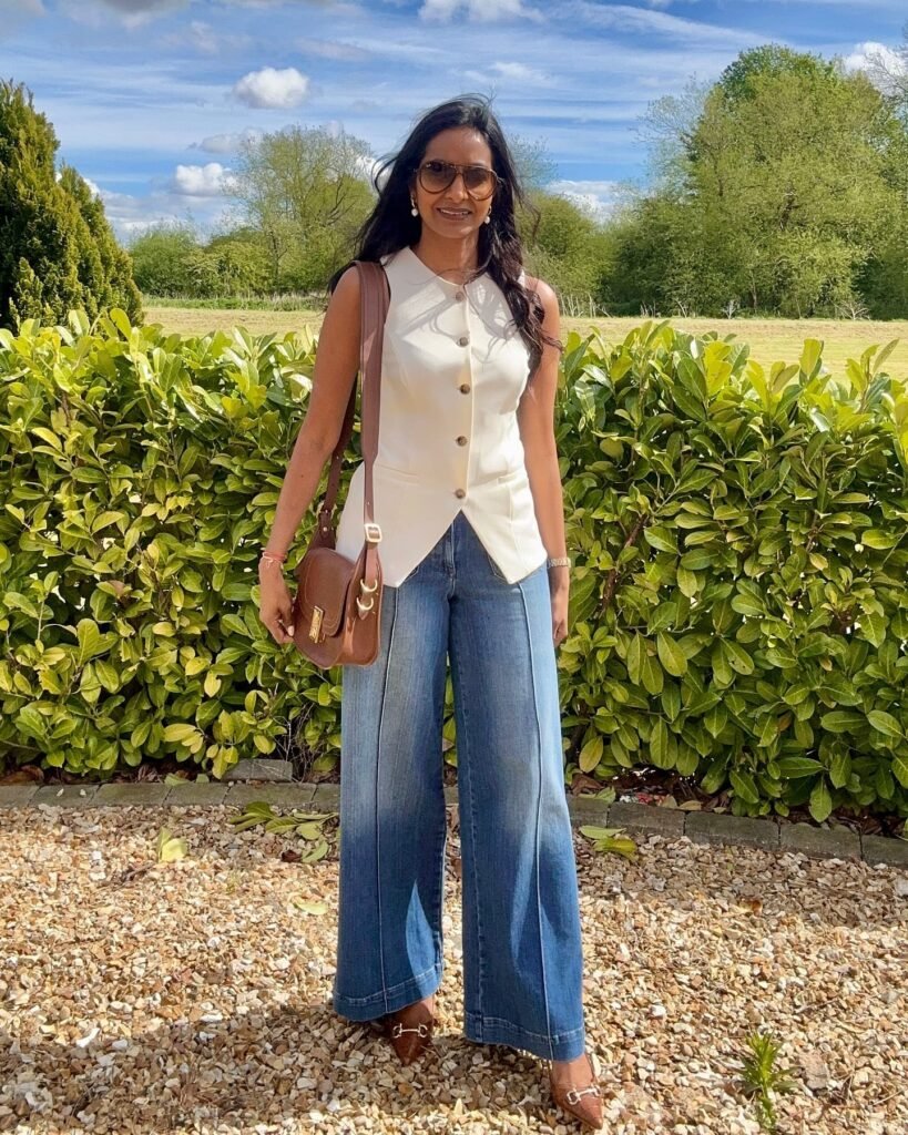 Add Structure With a Cream Waistcoat and Cropped Wide-Leg Jeans