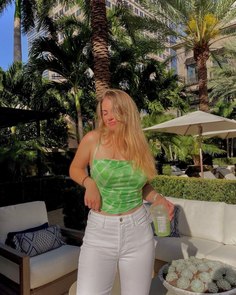 Add a Bright Green Cami to High-Waisted White Jeans