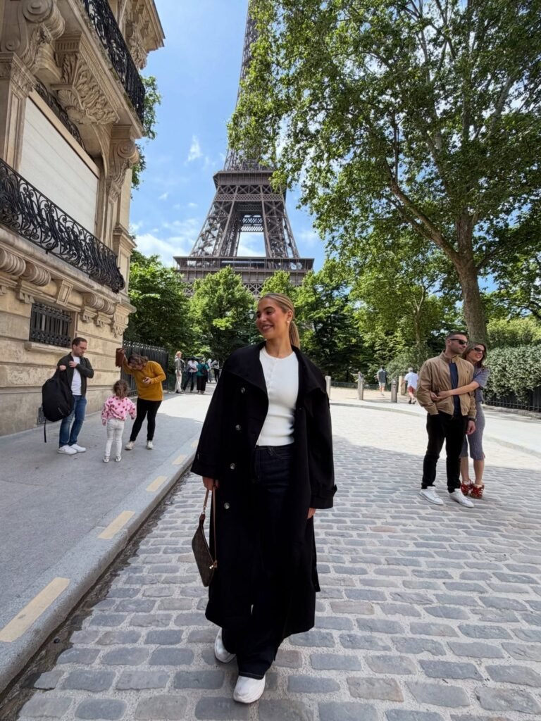 Balance a Long Black Trench Coat With a Crisp White Top