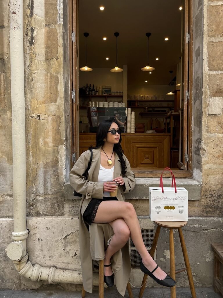 Beige Trench Over a Lace-Trim Slip Skirt