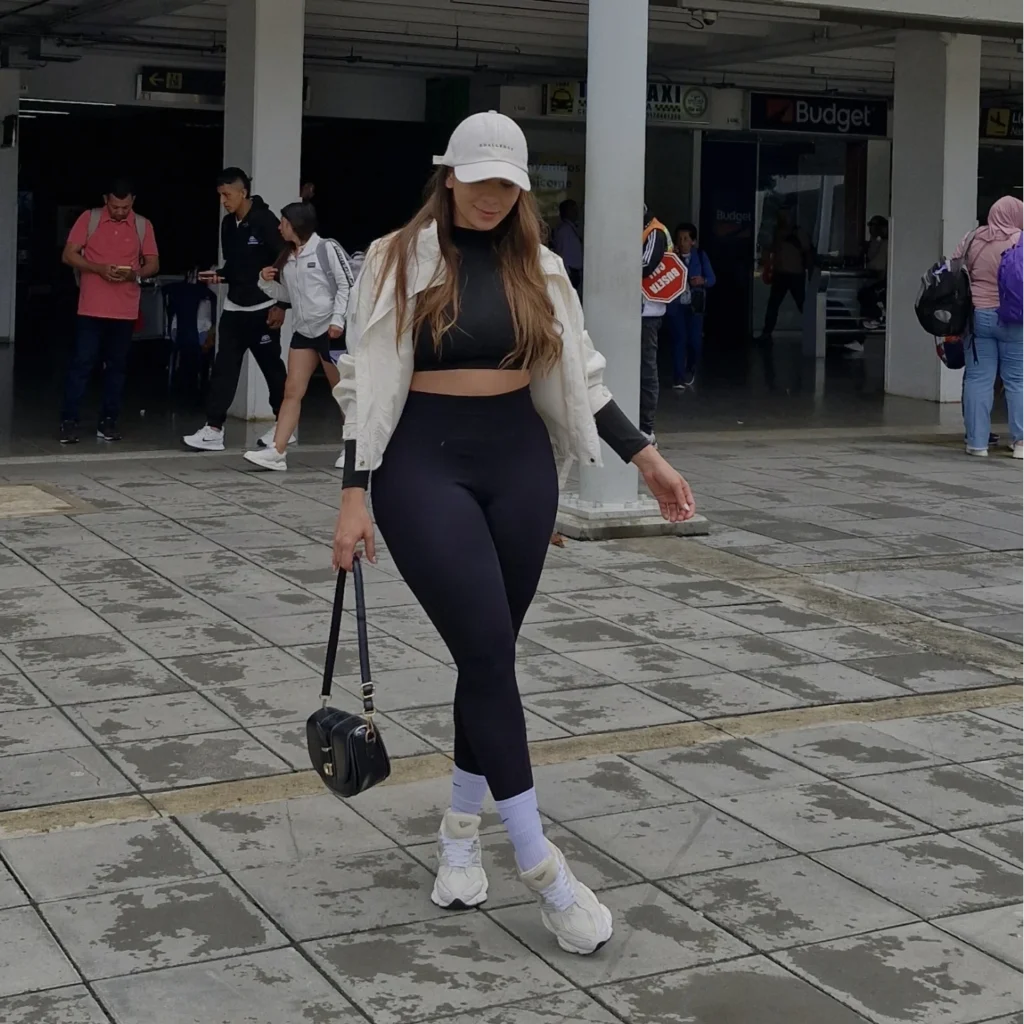 Black Activewear With a Cream Bomber