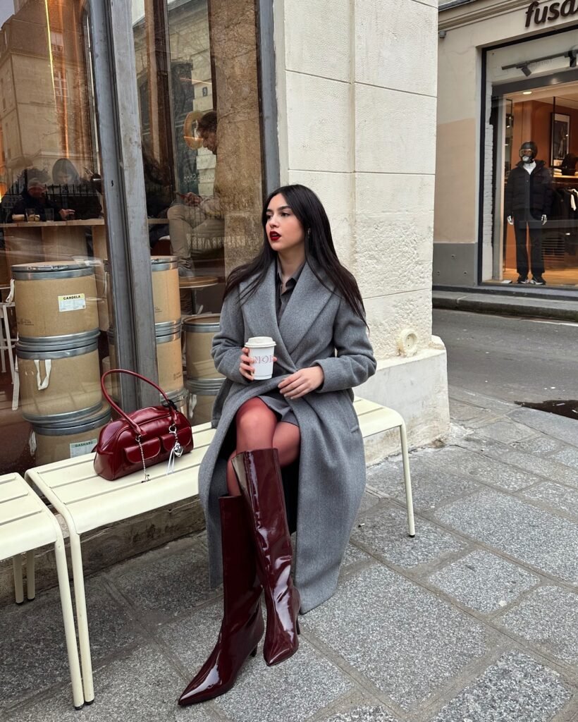 Grey Wool Coat Over a Matching Shirt Dress_syrineb