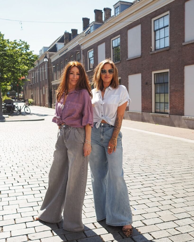 Knot a Relaxed Shirt Above Full-Length Wide-Leg Jeans