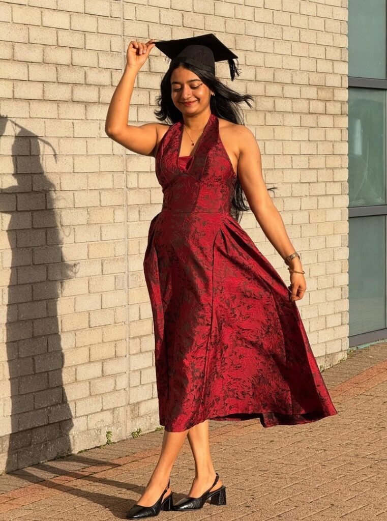 Red Brocade Halter Midi With Black