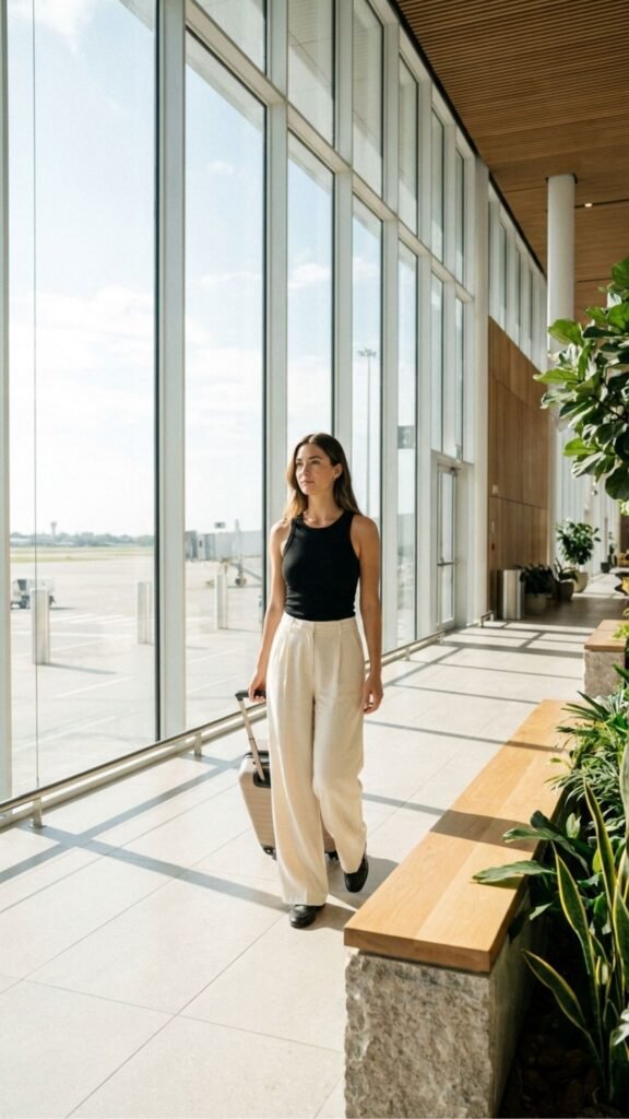The Wide Leg Trouser And Fitted Tank Combo That Survives A Six Hour Flight