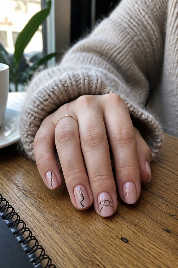 artistic freehand line nails