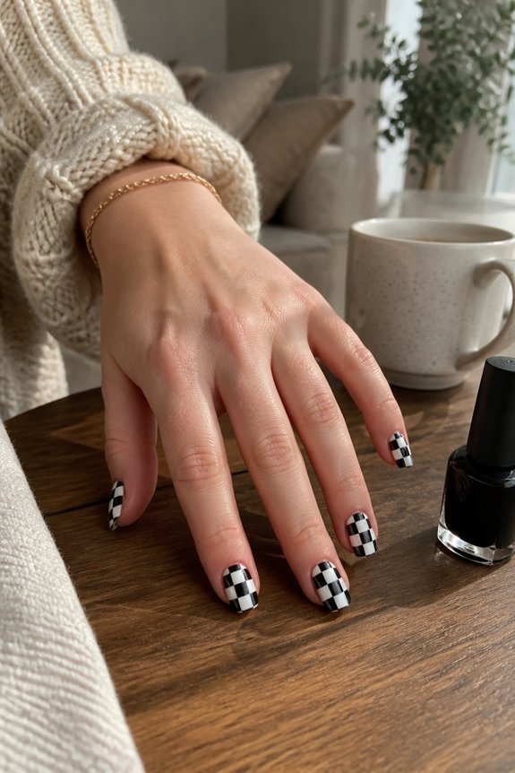 checkerboard manicure with tape