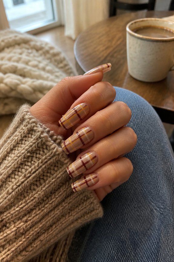 cozy plaid nail art