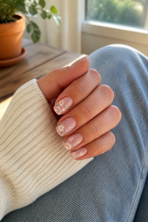 delicate floral gel nails